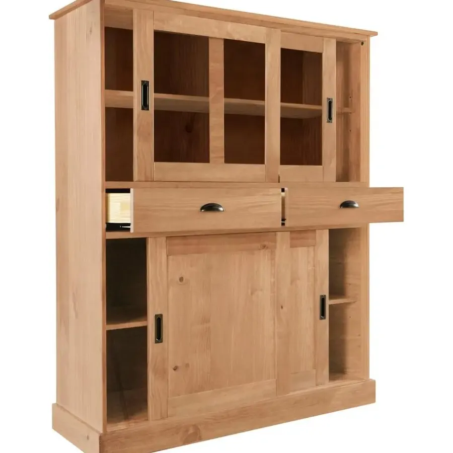 Buffetkasten-Loft24 Harry - Kast met 2 glazen deuren en 2 deuren natuurlijk grenen