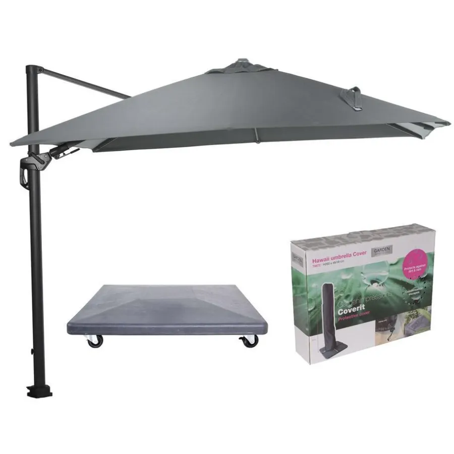 Parasols-Garden Impressions Hawaii Lumen parasol - donkergrijs doek - incl. 90 kg voet en hoes