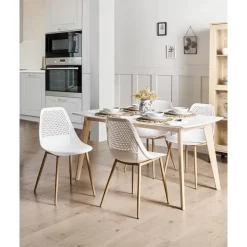 Eetkamerstoelen-Leen Bakker HAZELTON - Set van 4 stoelen - Wit - Synthetisch materiaal