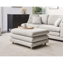 Hockers En Voetenbanken-Leen Bakker HEDEN - Ottomaan - Beige - Polyester