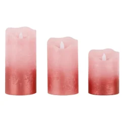 Kaarsen-HI LED kaarsen - set van 3x st - roze - half metallic -met timer