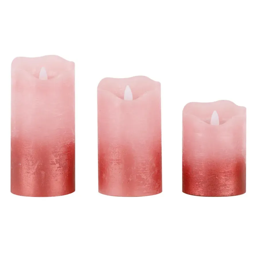 Kaarsen-HI LED kaarsen - set van 3x st - roze - half metallic -met timer