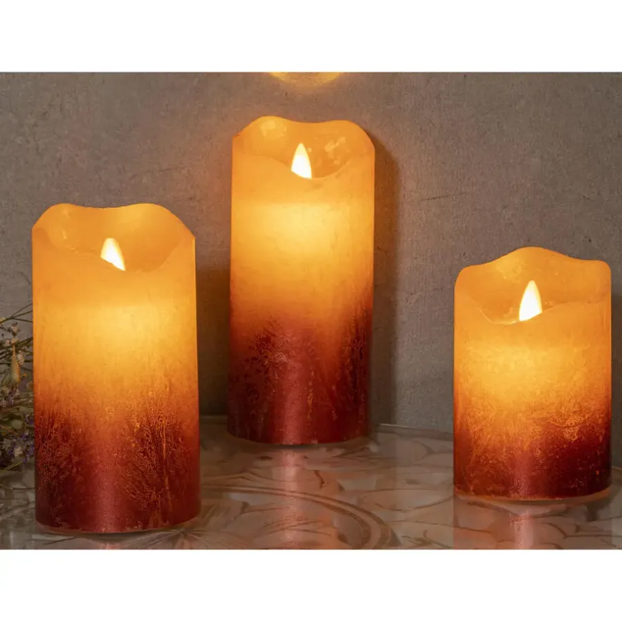 Kaarsen-HI LED kaarsen - set van 3x st - roze - half metallic -met timer