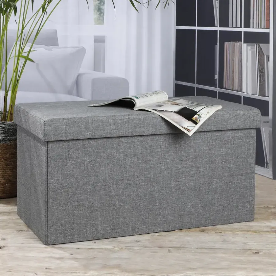Poefen-HI poef/hocker/opbergbox - grijs - mdf - 76 x 38 cm