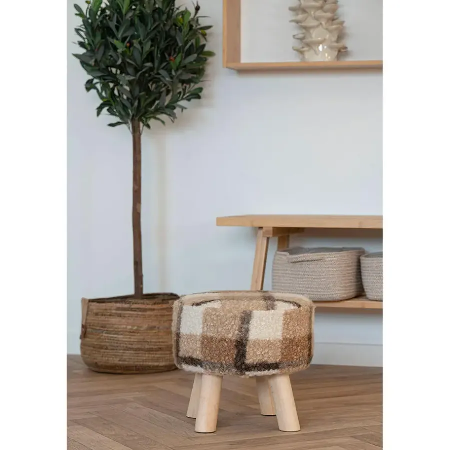 Hioshop Aberdeen Poef Ø31cm bruin