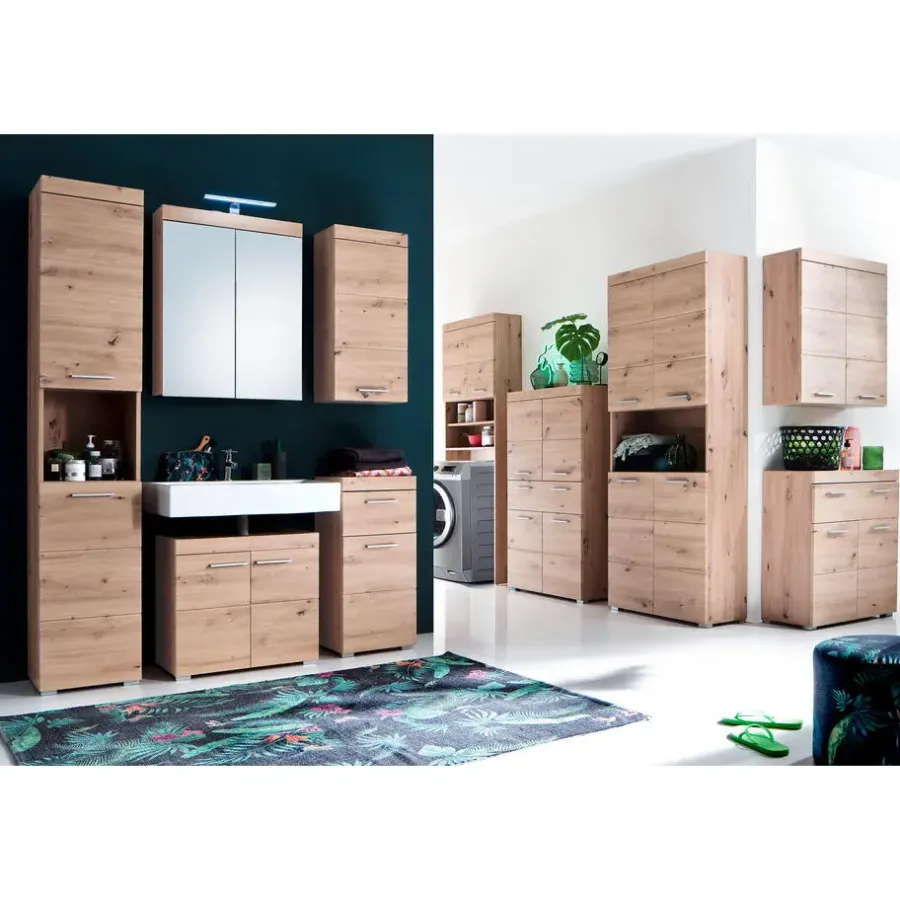 Hoge Kasten-Hioshop AmandaMando badkamerkast 4 deuren- 1 lade eiken decor