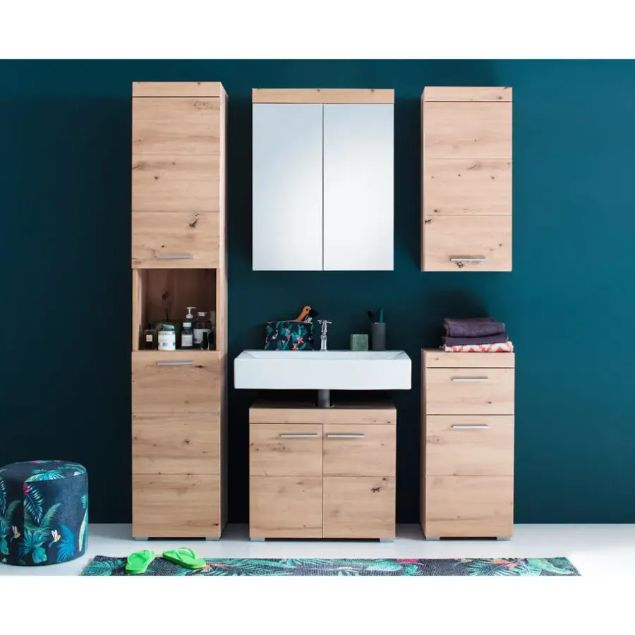 Hoge Kasten-Hioshop AmandaMando kolomkast 2 deuren- 1 open vak eiken decor