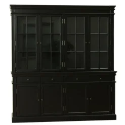 Buffetkasten-Hioshop Amaretta vitrinekast 4 deuren- zwart antiek gepatineerd Breedte 186