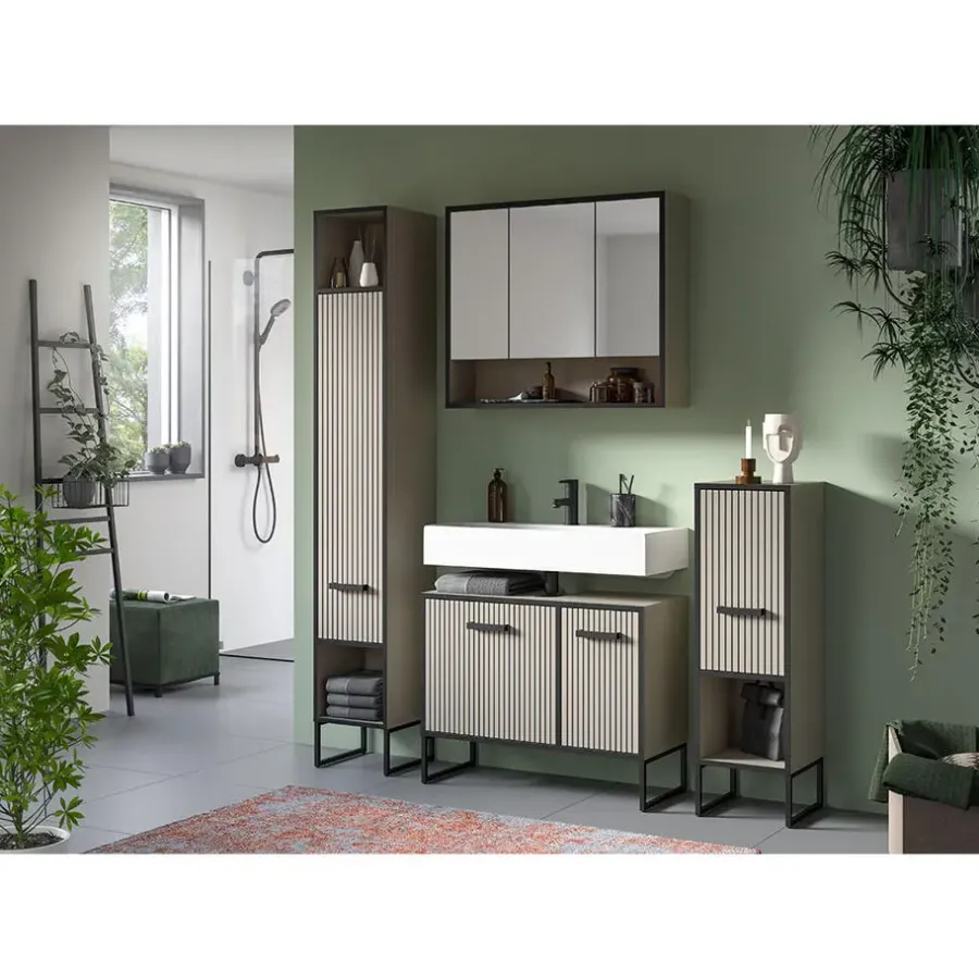 Hioshop Bagno badkamerkast 1 deur 1 vak lichtgrijs- crèmekleurig