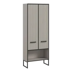 Hoge Kasten-Hioshop Bagno kolomkast 2 deuren lichtgrijs- crèmekleurig