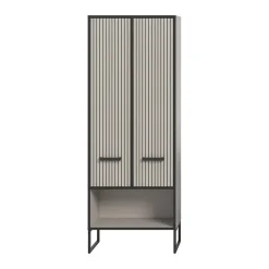 Hoge Kasten-Hioshop Bagno kolomkast 2 deuren lichtgrijs- crèmekleurig