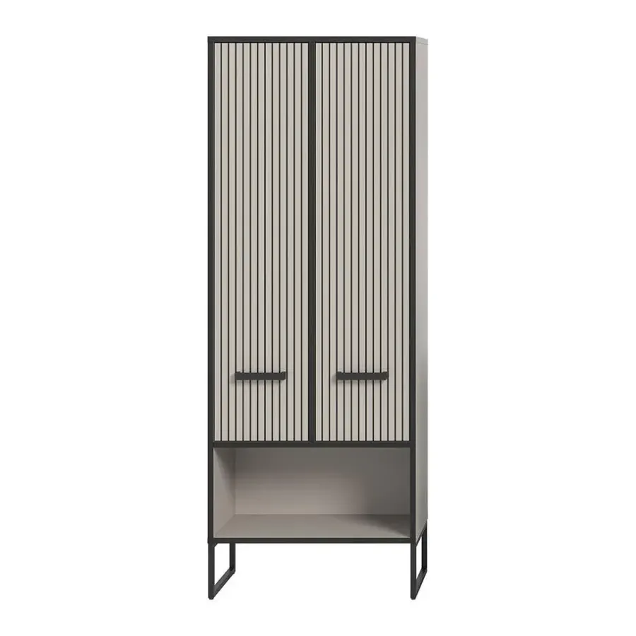 Hoge Kasten-Hioshop Bagno kolomkast 2 deuren lichtgrijs- crèmekleurig
