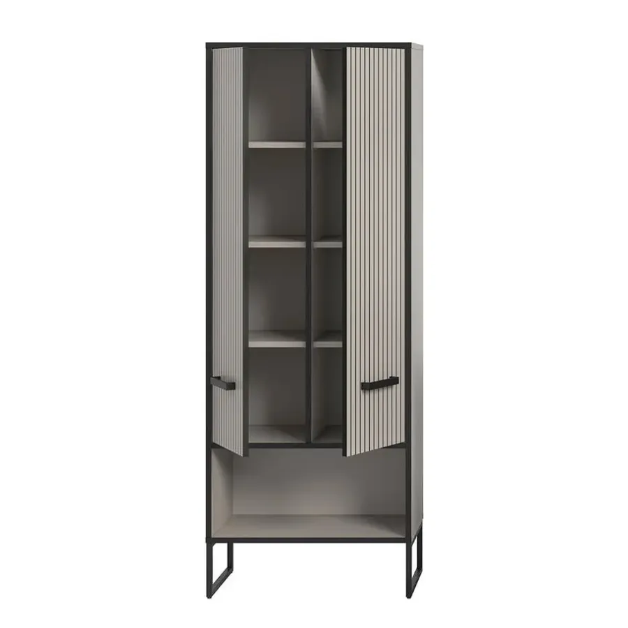 Hoge Kasten-Hioshop Bagno kolomkast 2 deuren lichtgrijs- crèmekleurig