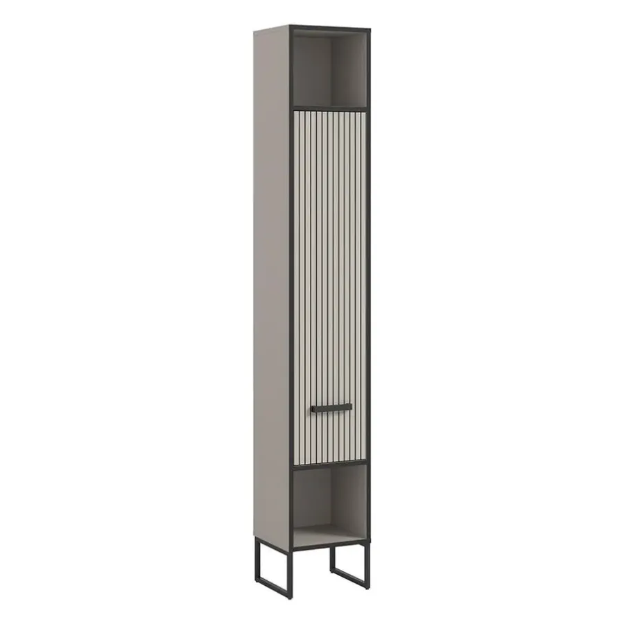 Hioshop Bagno kolomkast 1 deur 2 vakken lichtgrijs- crèmekleurig