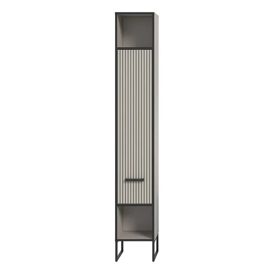 Hioshop Bagno kolomkast 1 deur 2 vakken lichtgrijs- crèmekleurig