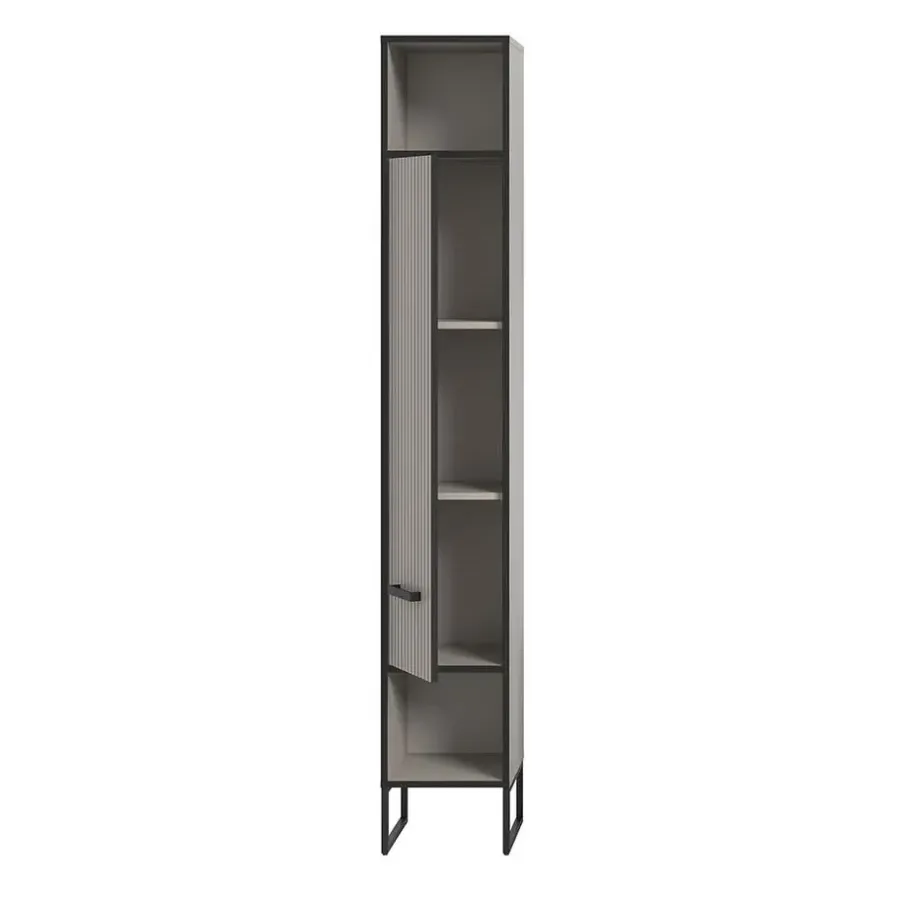 Hioshop Bagno kolomkast 1 deur 2 vakken lichtgrijs- crèmekleurig