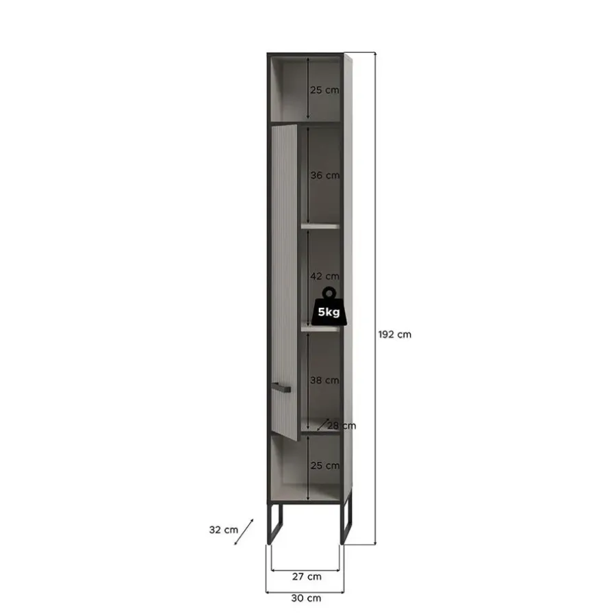 Hioshop Bagno kolomkast 1 deur 2 vakken lichtgrijs- crèmekleurig