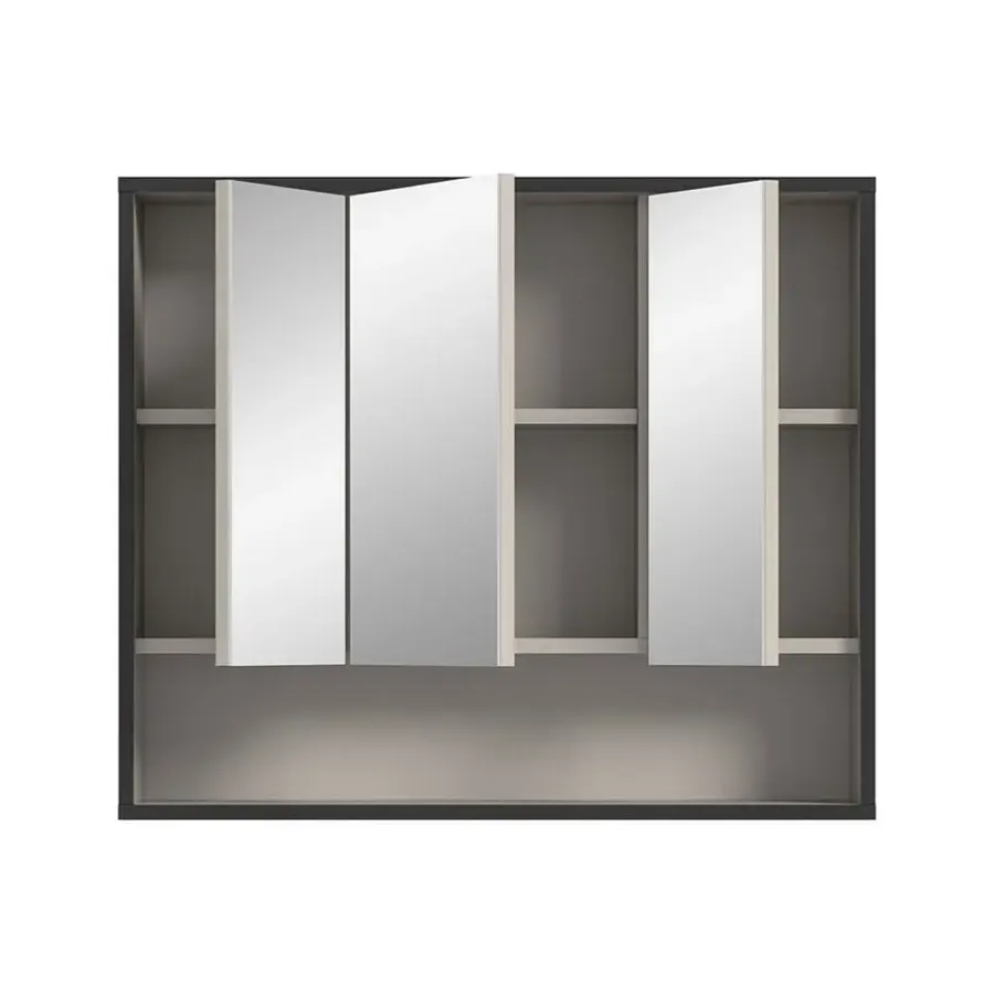 Spiegelkasten-Hioshop Bagno spiegelkast 3 spiegeldeuren lichtgrijs- crèmekleurig