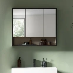 Spiegelkasten-Hioshop Bagno spiegelkast 3 spiegeldeuren lichtgrijs- crèmekleurig