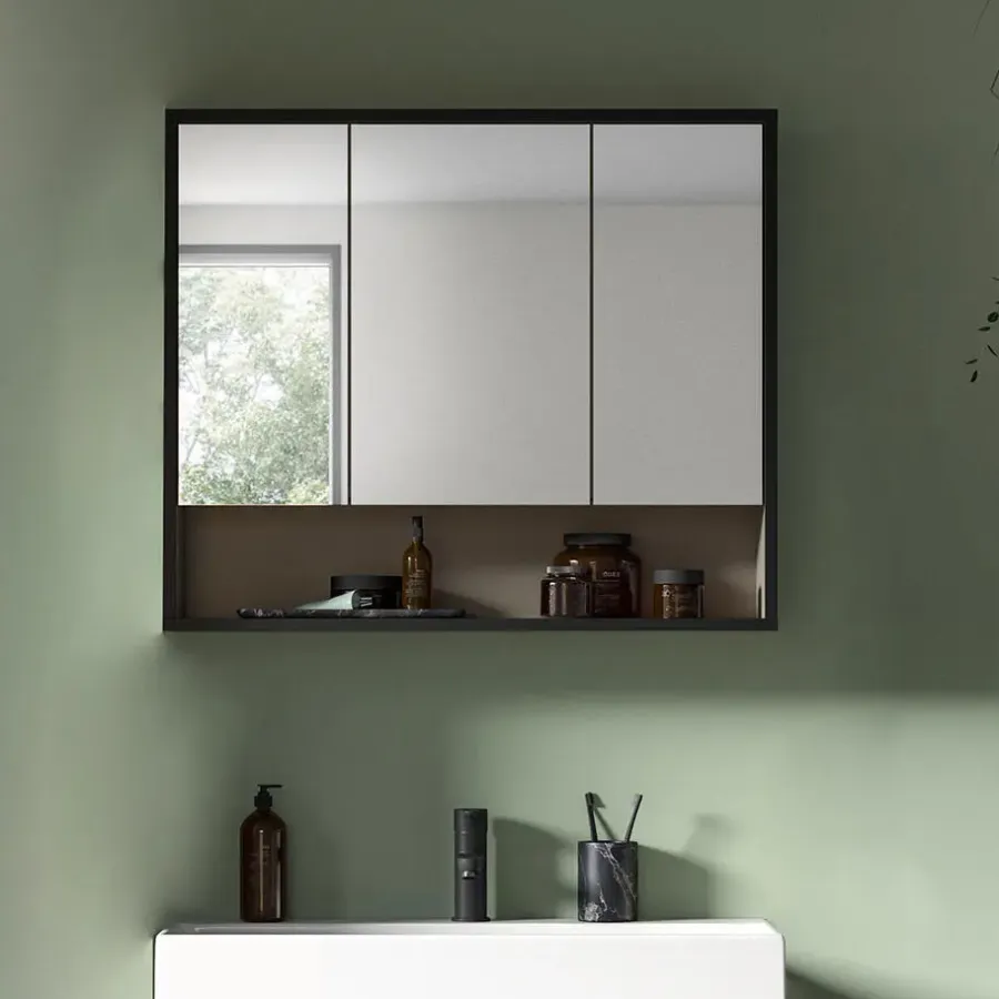Spiegelkasten-Hioshop Bagno spiegelkast 3 spiegeldeuren lichtgrijs- crèmekleurig