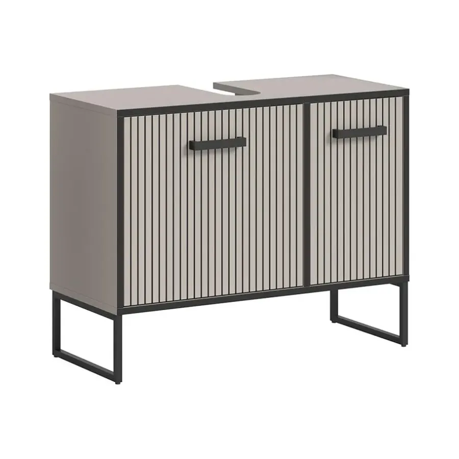 Hioshop Bagno wastafel 2 deuren lichtgrijs- crèmekleurig