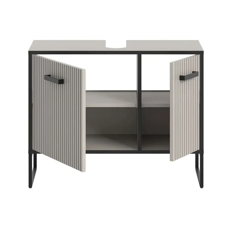 Hioshop Bagno wastafel 2 deuren lichtgrijs- crèmekleurig