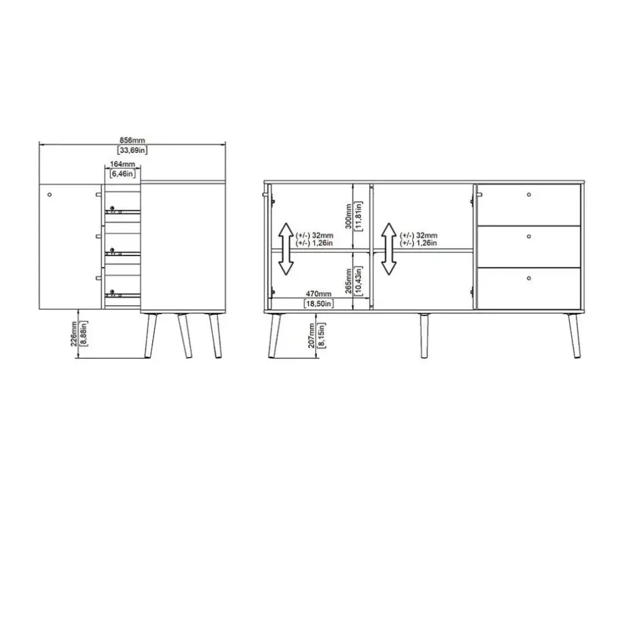 Dressoirs-Hioshop Bodo dressoir 2 deuren- 3 lades matgrijs