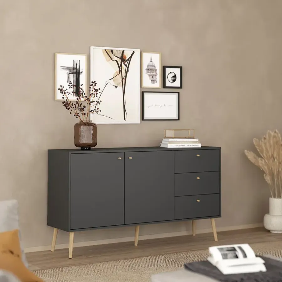 Dressoirs-Hioshop Bodo dressoir 2 deuren- 3 lades matgrijs