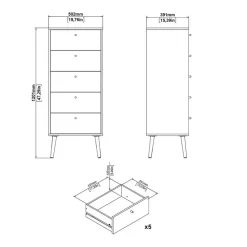 Ladekasten|Ladekasten-Hioshop Bodo kommode 5 lades wit