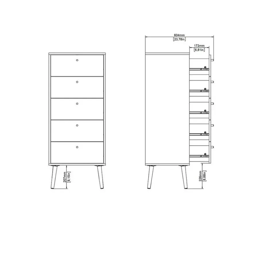 Ladekasten|Ladekasten-Hioshop Bodo kommode 5 lades wit