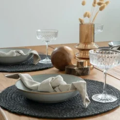 Placemats-Hioshop Bombay Placemat Ø38cm- set van 4 donkergrijs