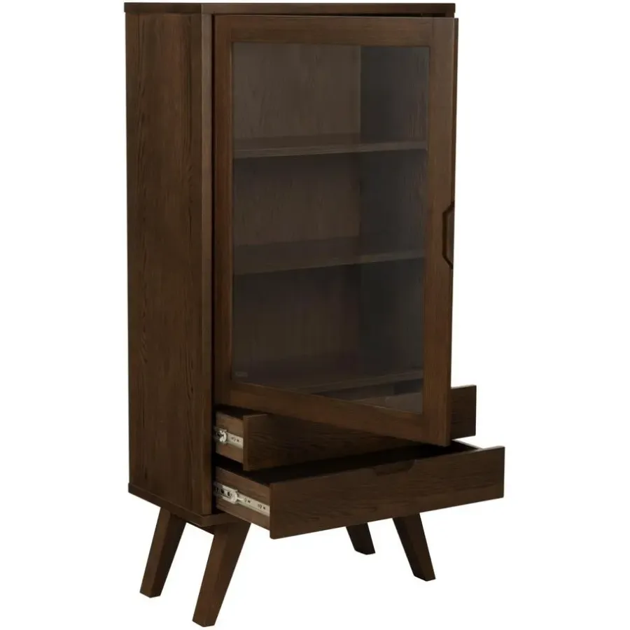Buffetkasten-Hioshop Bristol vitrinekast 1 deur 2 lades 2 planken grijs