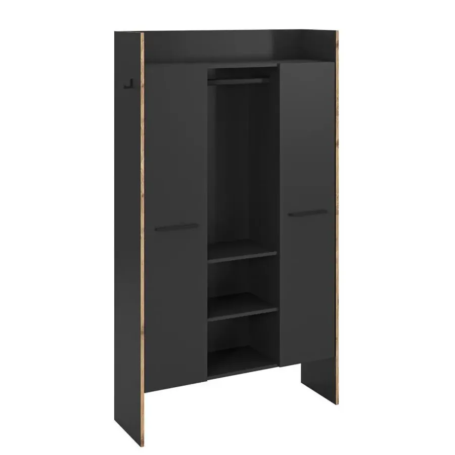 Draaideurkasten-Merkloos Hioshop Bueno kledingkast 2 deuren- 1 lade- 3 planken en 2 haken donkergrijs
