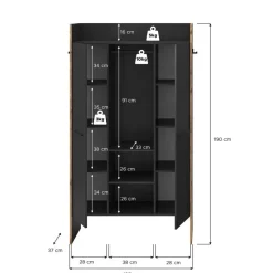 Draaideurkasten-Merkloos Hioshop Bueno kledingkast 2 deuren- 1 lade- 3 planken en 2 haken donkergrijs
