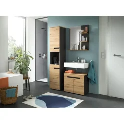 Merkloos Hioshop Canu kolomkast 2 deuren- 1 plank eiken decor- grijs