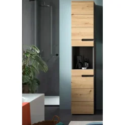 Merkloos Hioshop Canu kolomkast 2 deuren- 1 plank eiken decor- grijs