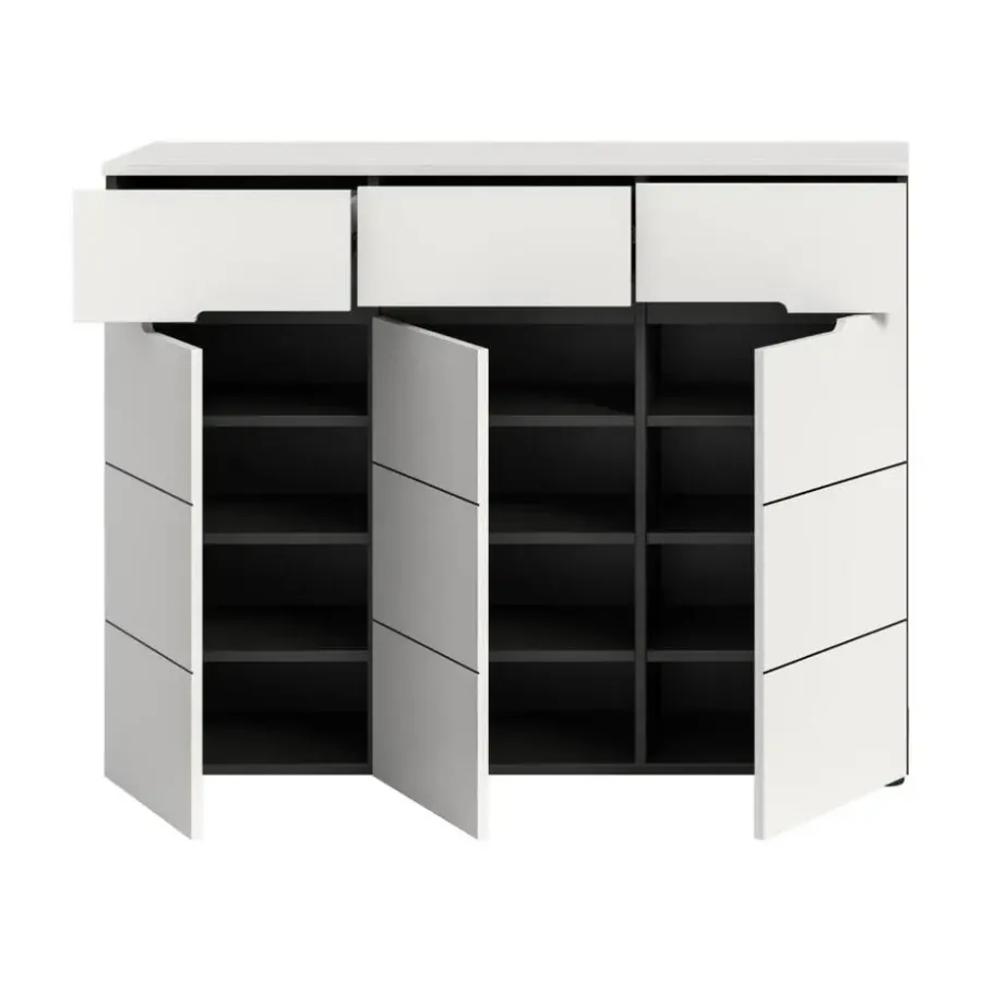 Schoenenkasten-Merkloos Hioshop Canu schoenenkast 3 deuren- 3 lades wit- grijs