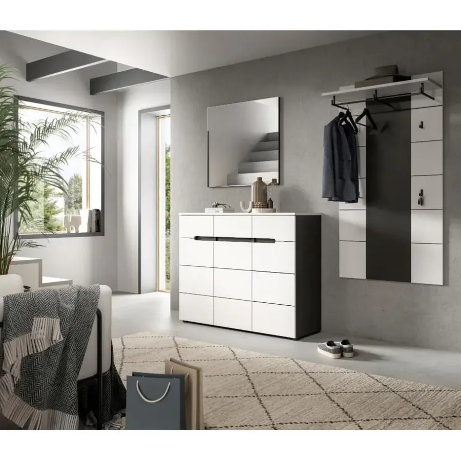 Schoenenkasten-Merkloos Hioshop Canu schoenenkast 3 deuren- 3 lades wit- grijs