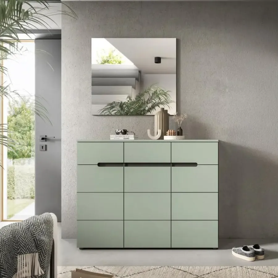 Merkloos Hioshop Canu schoenenkast 3 deuren- 3 lades stofgroen- donkergrijs