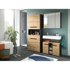 Wastafelkasten-Merkloos Hioshop Canu wastafel 2 deuren- 3 planken eiken decor- grijs