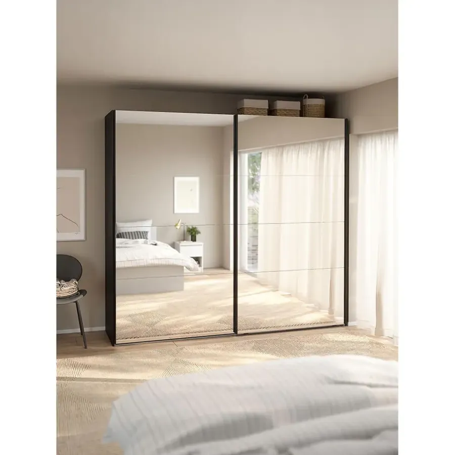 Draaideurkasten-Hioshop Catania schuifdeurkast 2 deuren met spiegel 245x220cm mat zwart