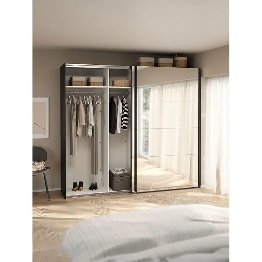 Draaideurkasten-Hioshop Catania schuifdeurkast 2 deuren met spiegel 245x220cm mat zwart