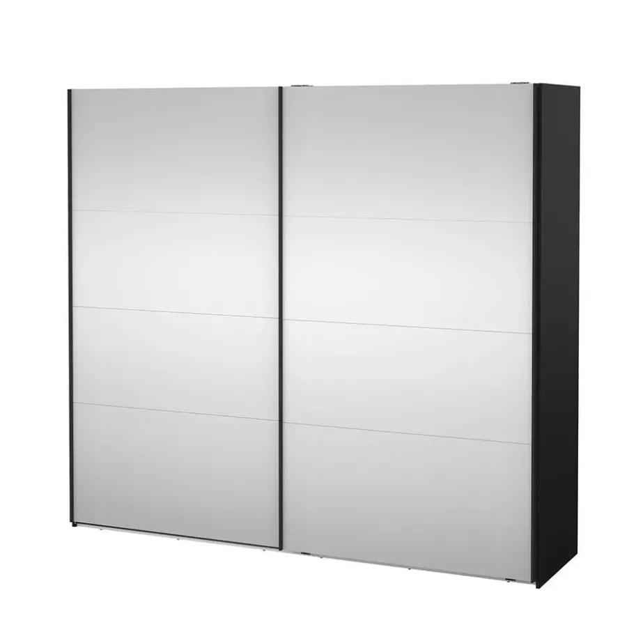 Draaideurkasten-Hioshop Catania schuifdeurkast 2 deuren met spiegel 245x220cm mat zwart