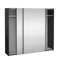Draaideurkasten-Hioshop Catania schuifdeurkast 2 deuren met spiegel 245x220cm mat zwart
