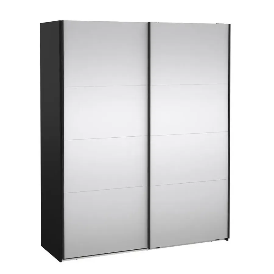 Hioshop Catania schuifdeurkast 2 deuren met spiegel 180x220cm mat zwart