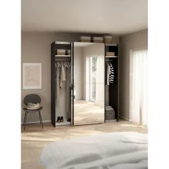 Hioshop Catania schuifdeurkast 2 deuren met spiegel 180x220cm mat zwart