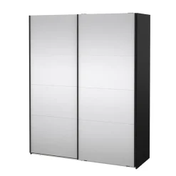 Hioshop Catania schuifdeurkast 2 deuren met spiegel 180x220cm mat zwart
