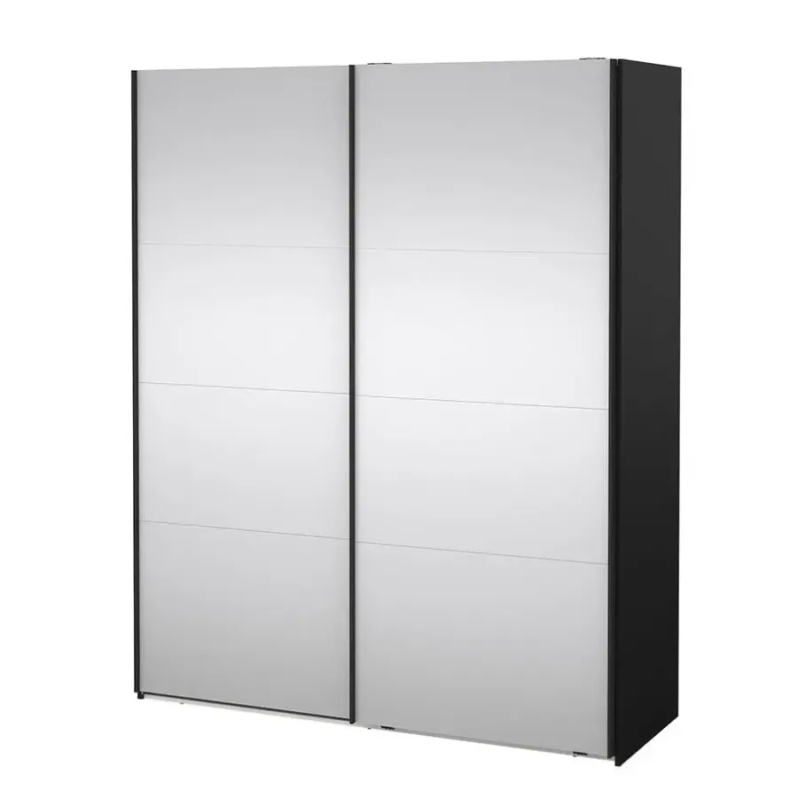 Hioshop Catania schuifdeurkast 2 deuren met spiegel 180x220cm mat zwart