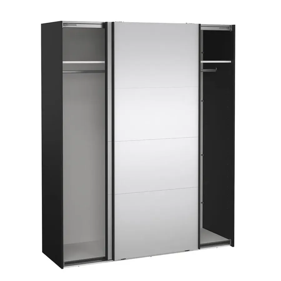 Hioshop Catania schuifdeurkast 2 deuren met spiegel 180x220cm mat zwart