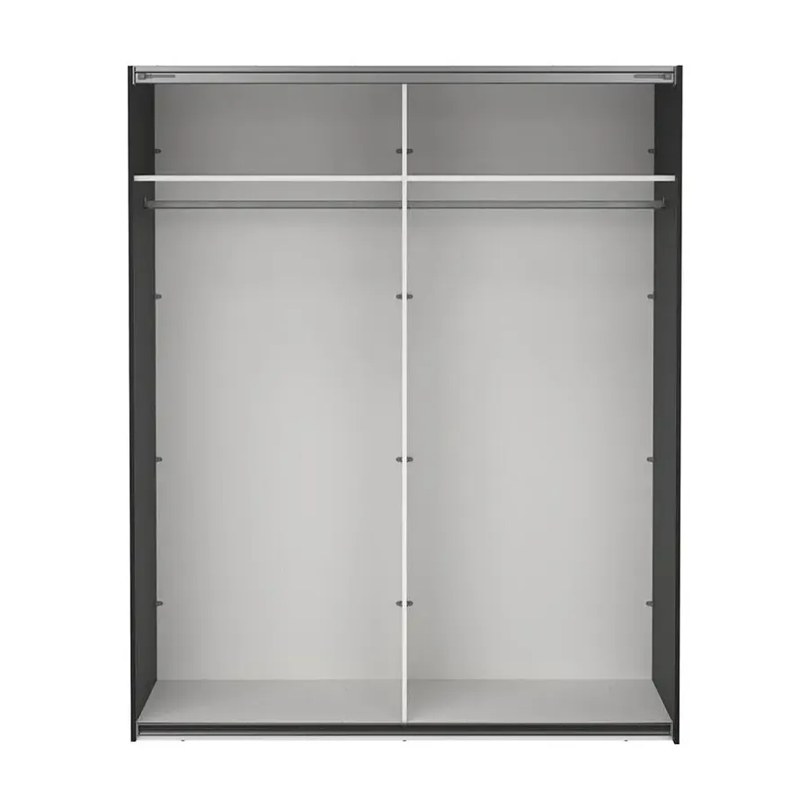 Hioshop Catania schuifdeurkast 2 deuren met spiegel 180x220cm mat zwart